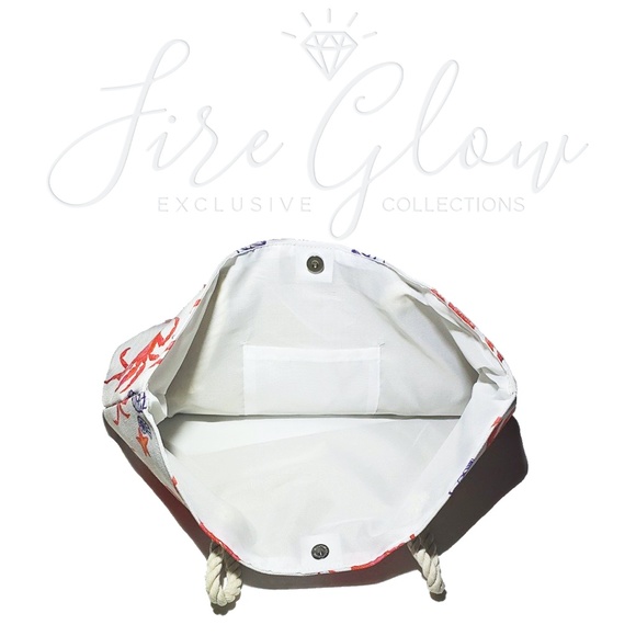 Crab Seashell Star Print Beach Tote Bag - Picture 3 of 8